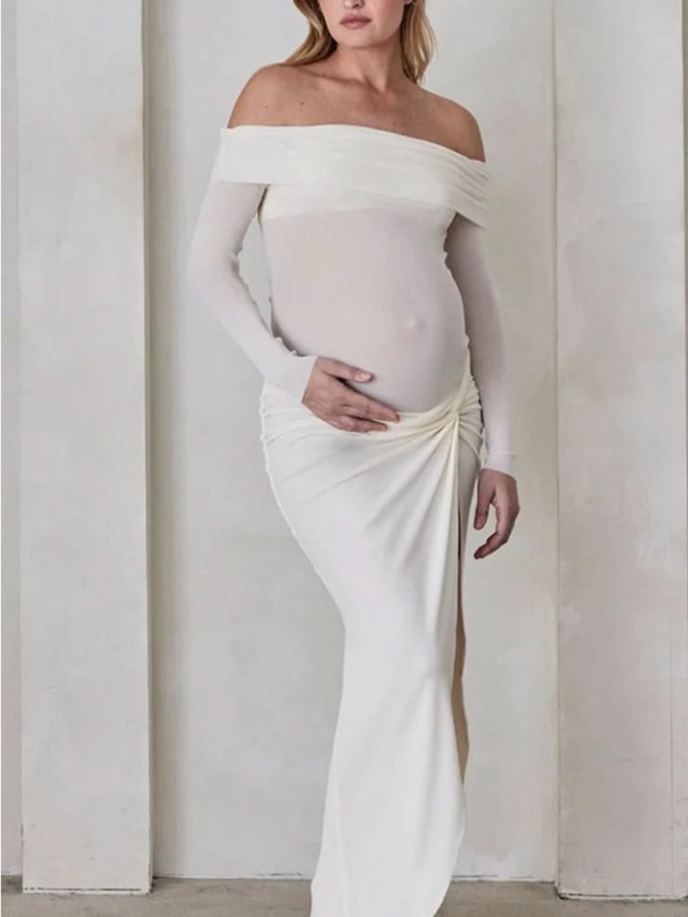 Off-Shoulder White Maternity Gown